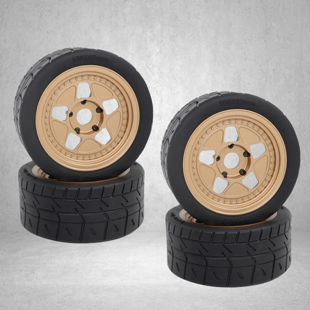 One set (4pcs) of 100x43mm upgraded tires with 17mm hexagonal wheels, suitable for 1/7 scale model toy speed tires