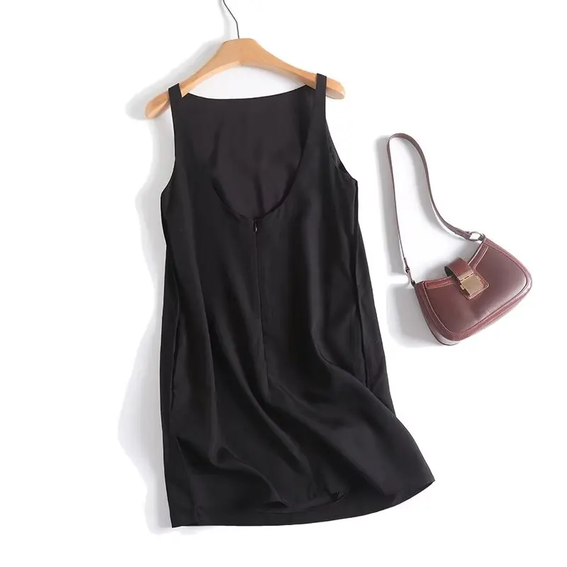 

Maxdutti Minimalist Black Camisole Summer Dress French Linen Blend Blackless Mini Dress Evening Dresses Party Dresses Vestidos