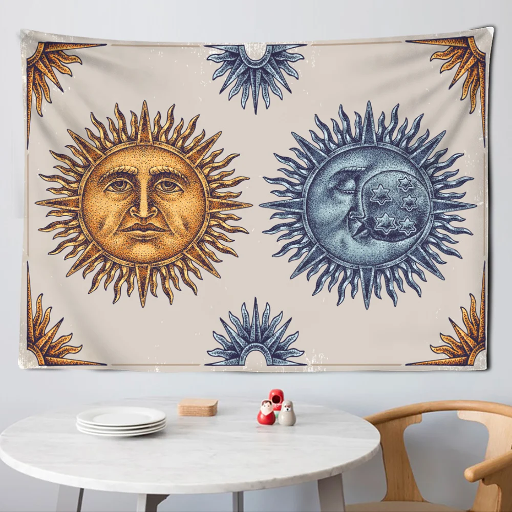 Sun and Moon Tapestry Psychedelic Celestial Indian  Hippie Tarot  Bed Cover Beach Towel