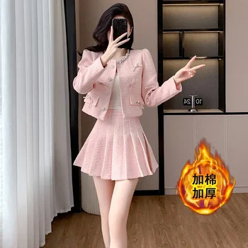 Francuska towarzyska w stylu klasycznym Jesień Nowa kokardka Krótka spódnica Dwuczęściowy zestaw dla kobiet Kobieta biurowa Wysokiej jakości moda