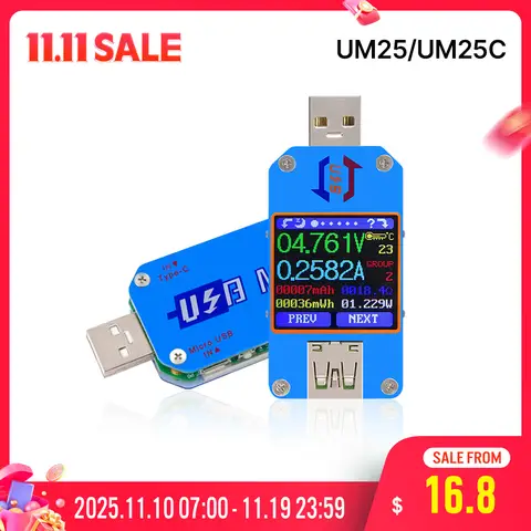 USB Voltmeter and Ammeter UM25C RD