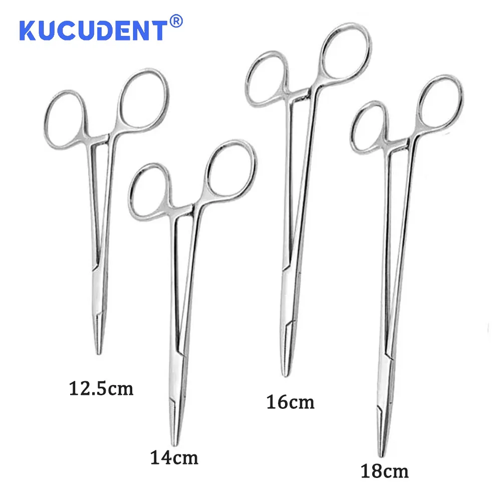 KUCUDENT Dental Needle Holder Tweezers Stainless Steel Surgical Tools Scissors Pliers Forceps Straight/Curved Tip Dentistry Lab