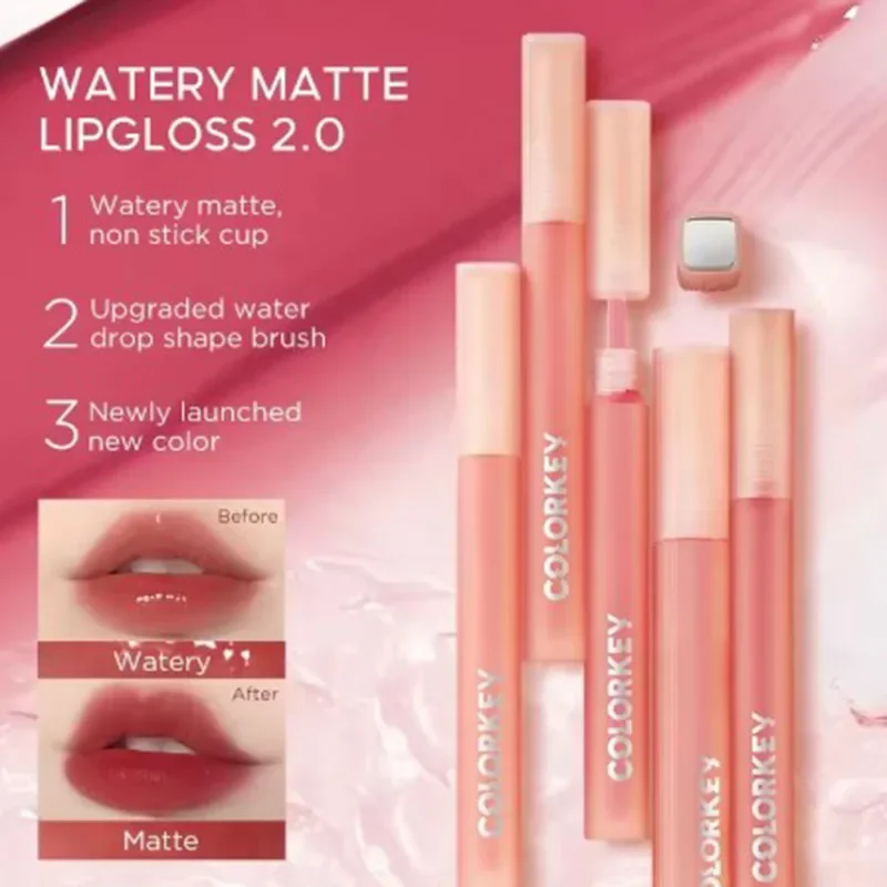 Colorkey Watery Matte Lipgloss Waterproof Non-stick Liquid Lipstick Lip Makeup 1.8g