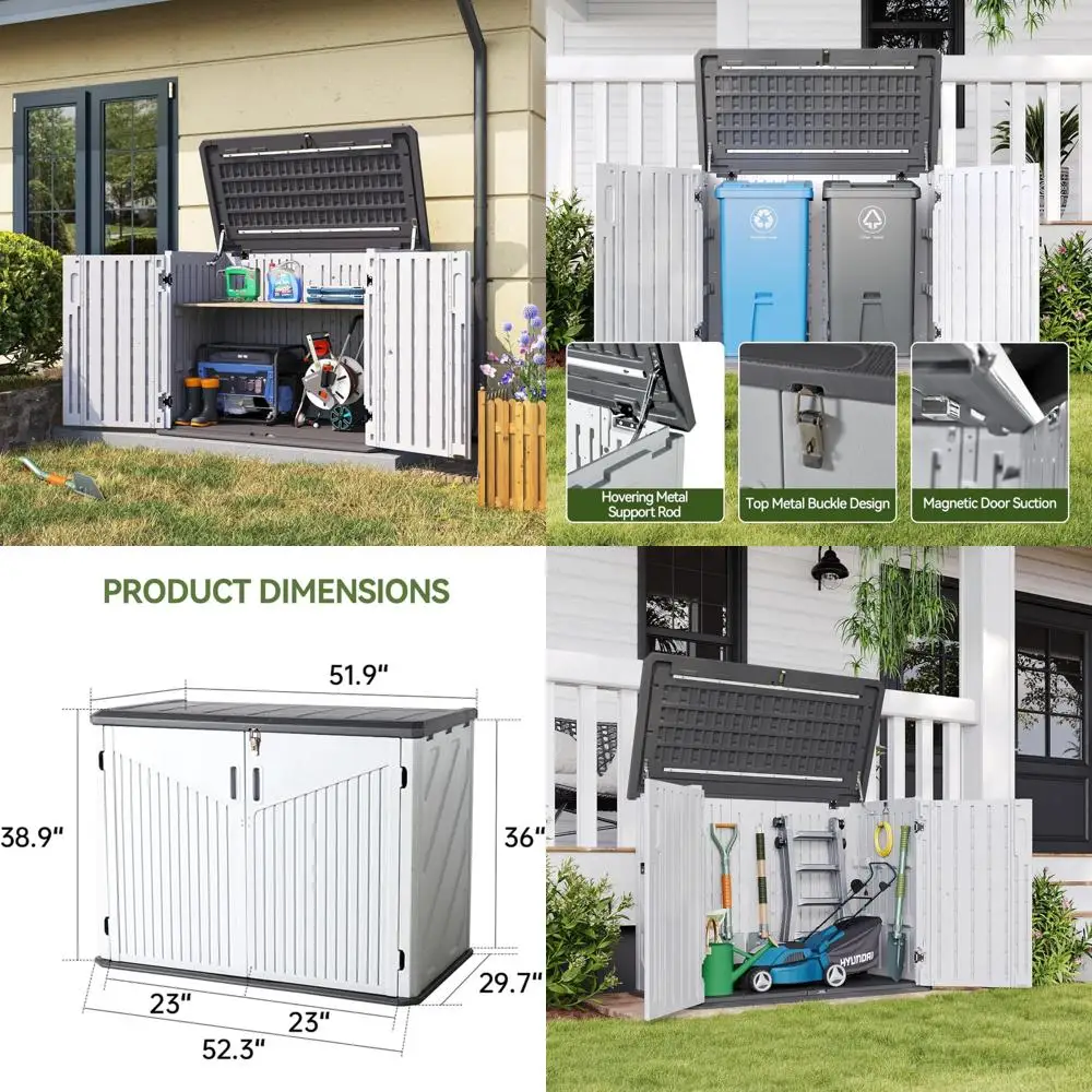 

Водонепроницаемый уличный шкаф для хранения с емкостью 35 кубических футов для мусорного бака и горизонтальных решения для хранения