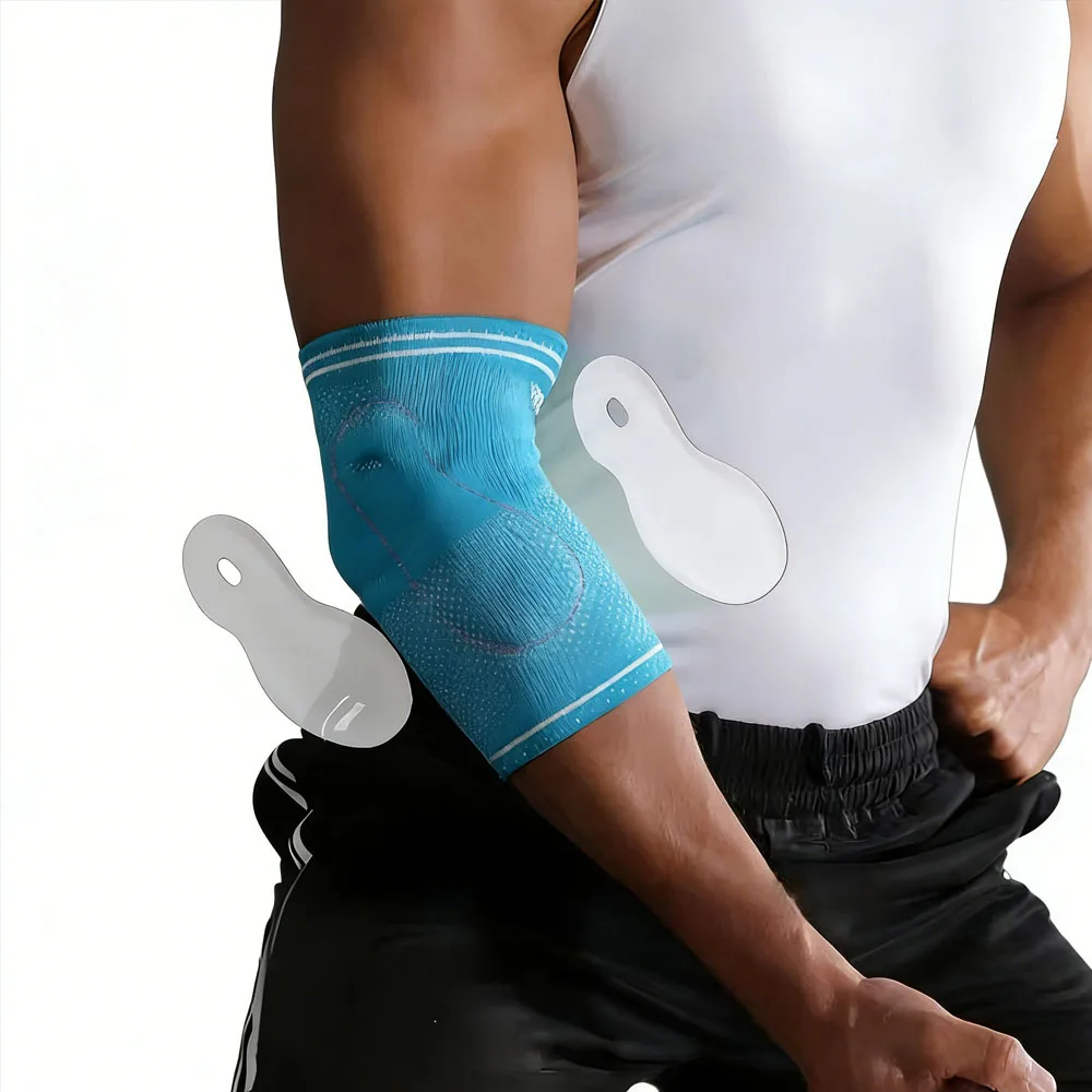 1 Stück 3D-Gestrickte Elastische Atmungsaktive Unisex Ellbogenstütze Armstulpen mit Gel-Polstern, Ergonomisches Design & Luftlöcher für Damen und Herren