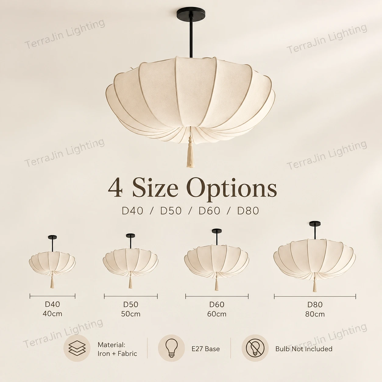 Nordic French Fabric Paper Umbrella Pendant Light Japanese Wabi-sabi Cream Chandelier Bedroom Living Dining Room Home Decor