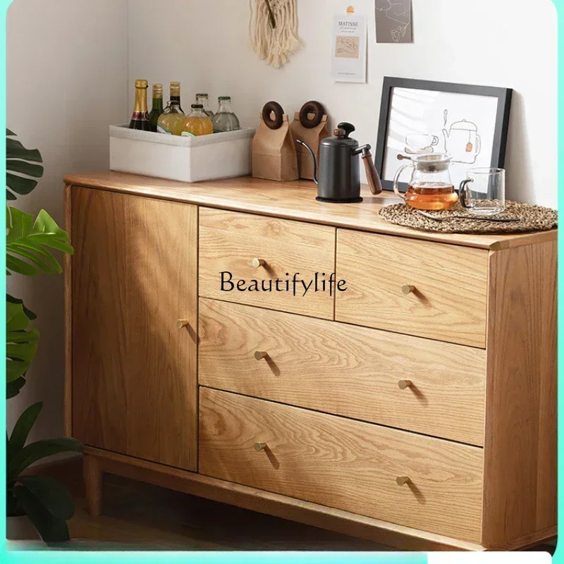 

lNordic simple oak furniture living room solid wood four-chest cabinet Japanese-style drawer storage bucket cabinet
