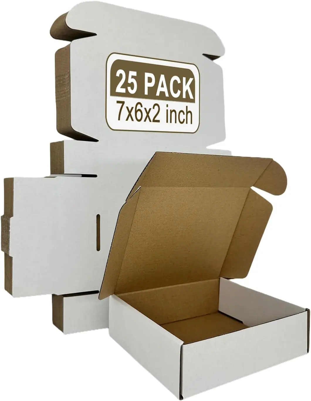 

Small Shipping Boxes 7x6x2 Inches, Set of 25 White Corrugated Cardboard Mailers for Secure Packaging