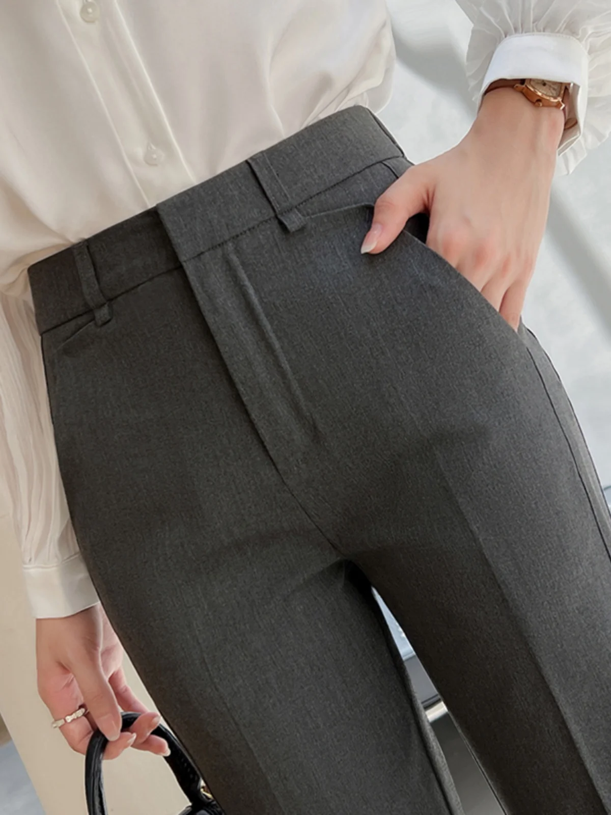 

ay Busin Pants Women's Spring Autumn Straight Leg Suit Pants Work Interview Pants High Waist Polyester Fiber