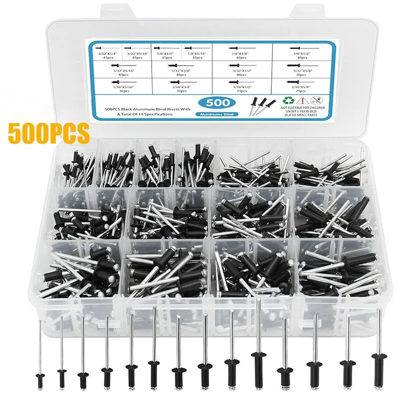 Pop Rivets Assortment Kit 14 Sizes Aluminum Blind Rivets Assorted Blind Rivets for Metal Furniture Automotive Rivets Set