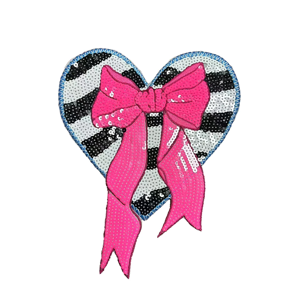One Piece Embroidery Sequins, Large Iron On Heart-shaped Bow Embroidered Patch, Fashionable Retro DIY Clothing Accessories