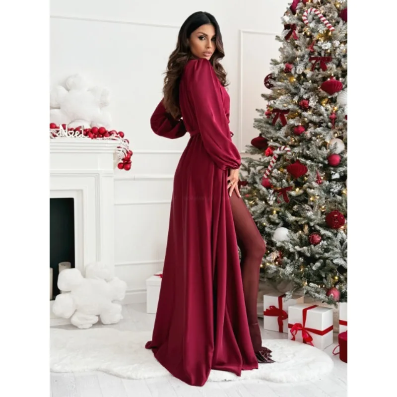 New Women Sexy Long Sleeve Solid Cardigan Maxi Dress Casual Lapel High Waist Pocket Dress