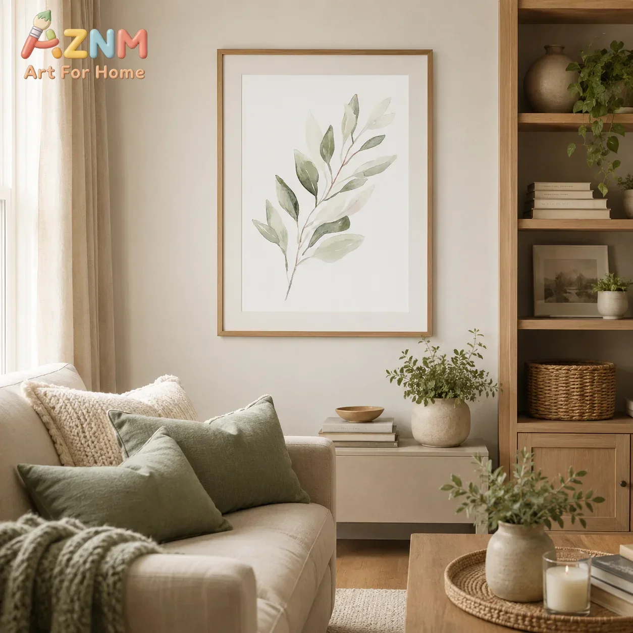 AZNM Watercolor Olive Leaf Branch Canvas Wall Art Sage Green Botanical Print Poster Minimalist Neutral Boho Home Wall Decor Unfr