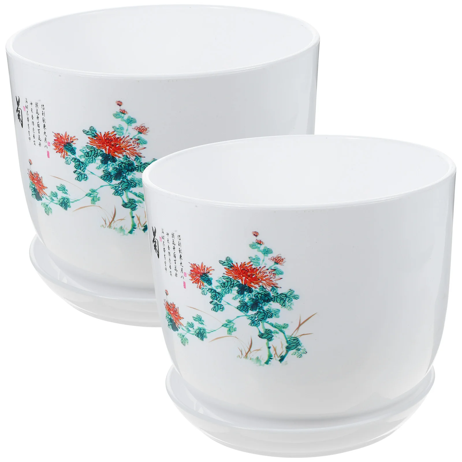 

2 Pcs Indoor Plant Pots Flower Containers Drainage Holes Resin Planter Bowls 14CM Diameter Fits chids Plants Flower Nursery