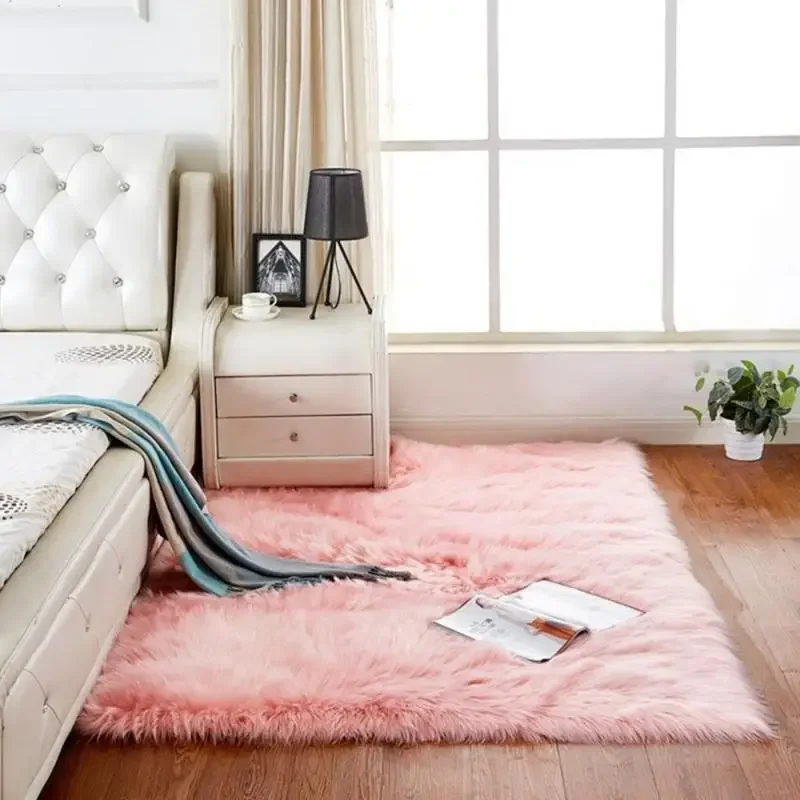 

Solid Color Silk Wool Bedside Blanket For Girls Ins Bedroom Plush Carpet Silicone Non Slip Bottom Living Room Carpet Cute Rug