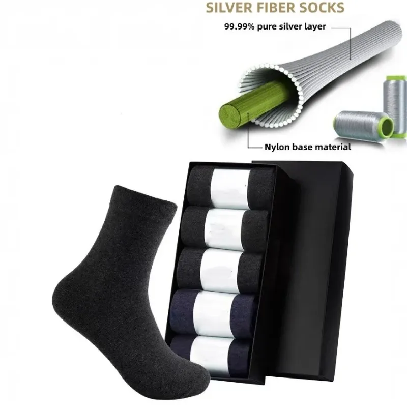 15% Pure Silver Infused Socks Anti-Odor & Anti-bacterial Moisture Wicking for Men Thermal Socks,5 Pairs