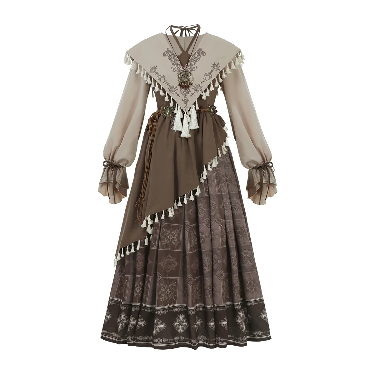 Women's Improved Hanfu Dress Set, Chinese Mysterious Tribe Style with Fake Two-Piece Collar, Daily Han Element Outfit