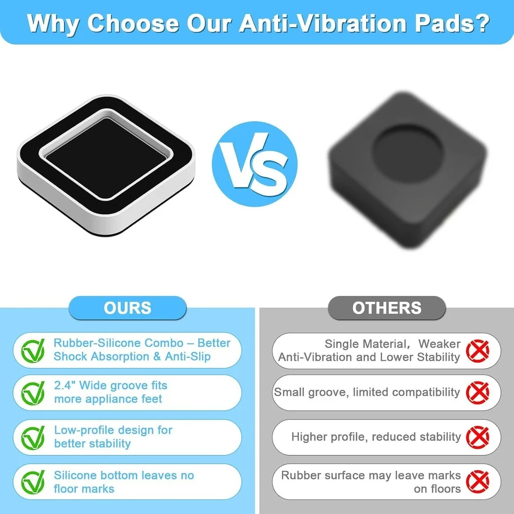 Silicone Vibration Control Pads for Washer Dryer Reduce Noise and Stabilize Appliance 8.2 cm x 8.2 cm x 1.6 cm