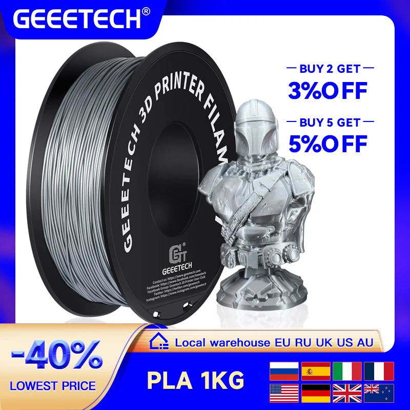 Geeetech Standard PLA Filament 1kg 1.75mm 3D Printer Plastic Material, Accuracy 0.03mm, multiple colour, Fit Most FDM Printer