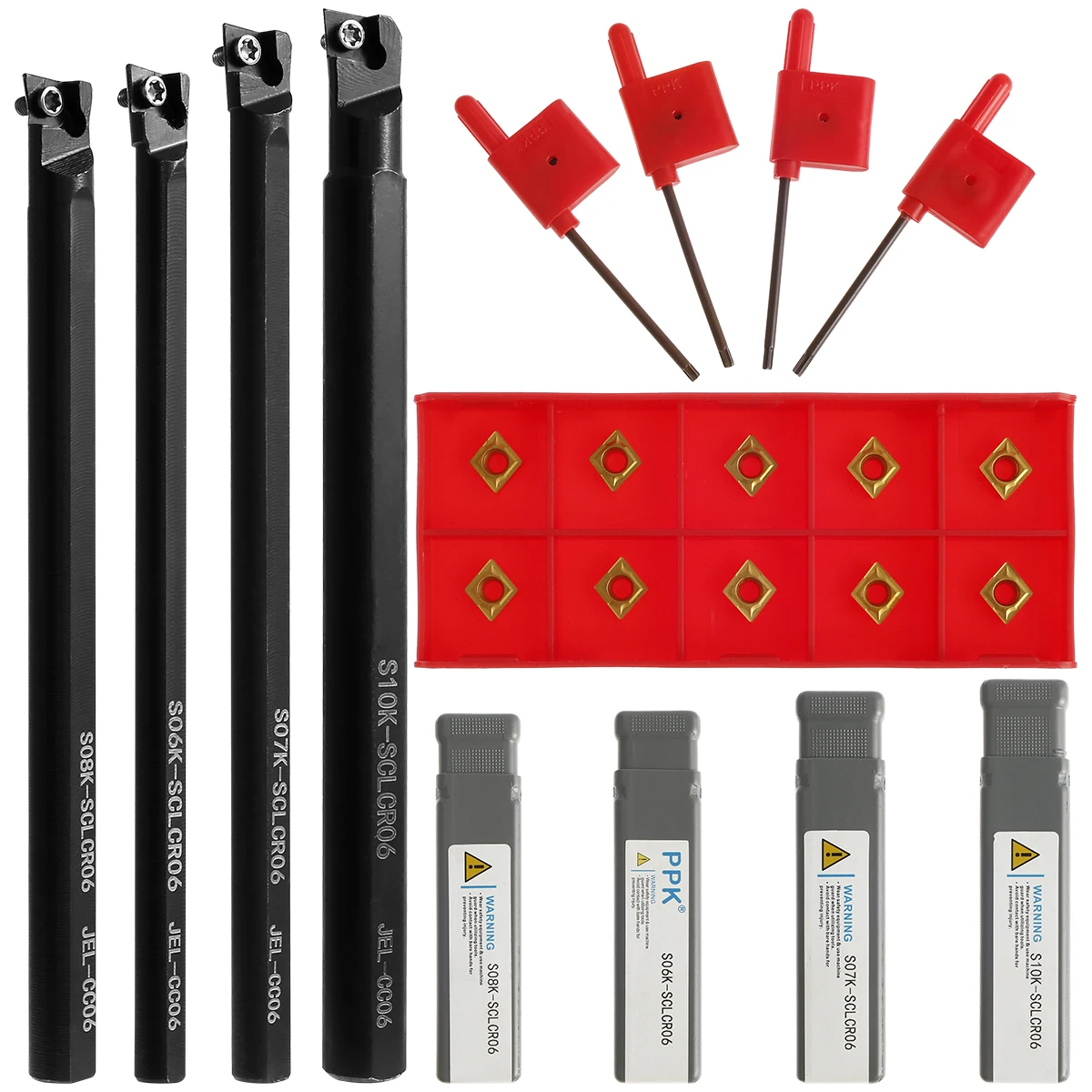 Lathe Boring Bar Turning Tool Kit S06K/S07K/S08K/S10K-SCLCR06 Lathe Turning Tools Holder Set with 10Pcs Carbide Inserts Wrenches