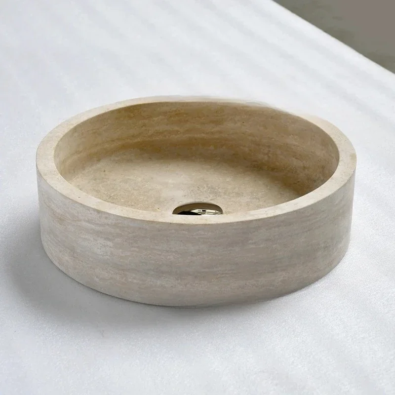 

Hotel Villa Apartment Beige Polished Natural Travertine Marble Bathroom Furniture Countertops Washbasin