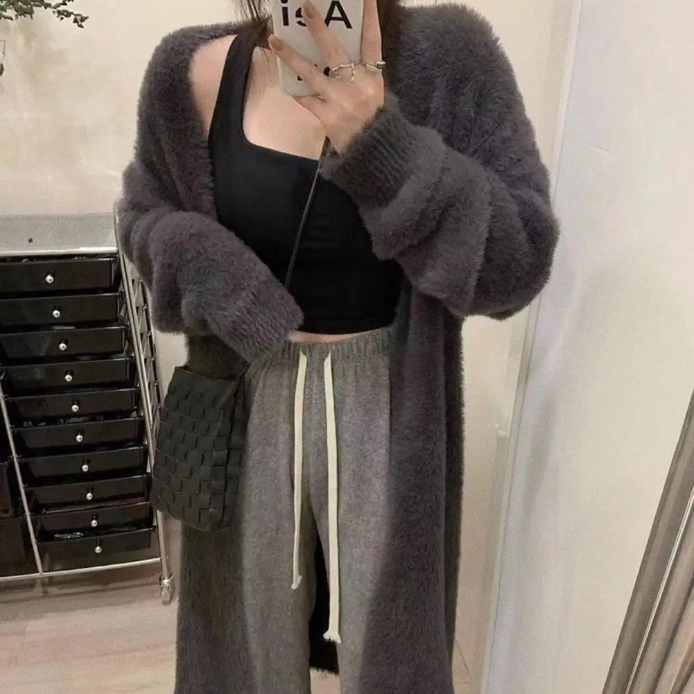 Long Cardigan For Women 2024 Winter Clothes Knitted Fluffy Long Sleeve Cashmere Sweater Coat Korean Style Warm Vintage Knitwear