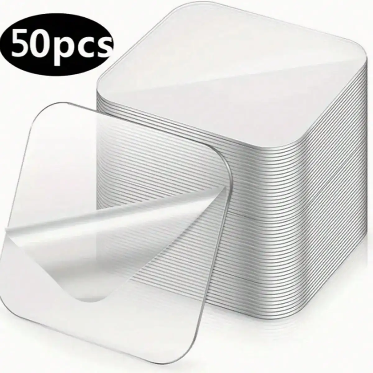 50pcs Double Sided Wall Sticker, Waterproof Adhesive Tape, Square Nano Transparent Tape Sticker,