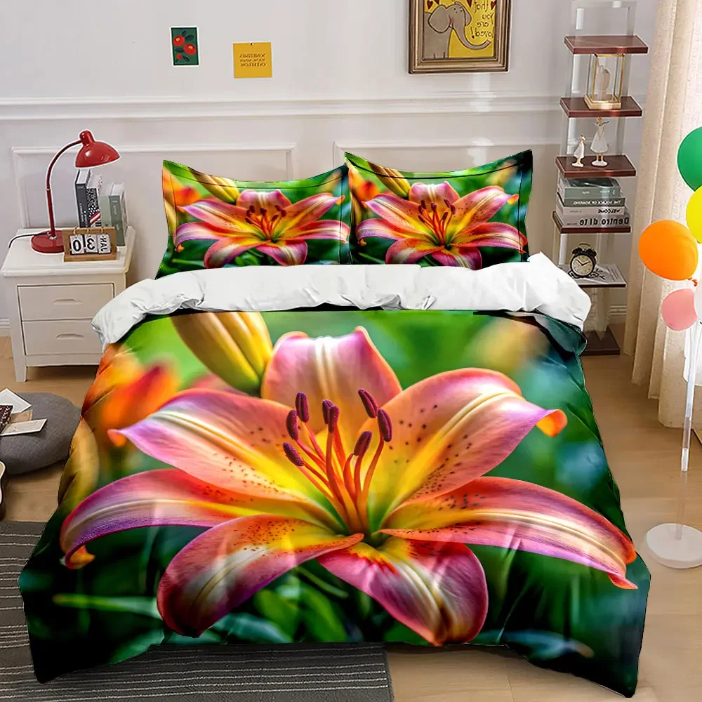 

"Lily Flower Decor Set" Soft Comfortable Duvet Cover Bedding Set Included 1*Duvet Cover & 2*Pillowcases, gift