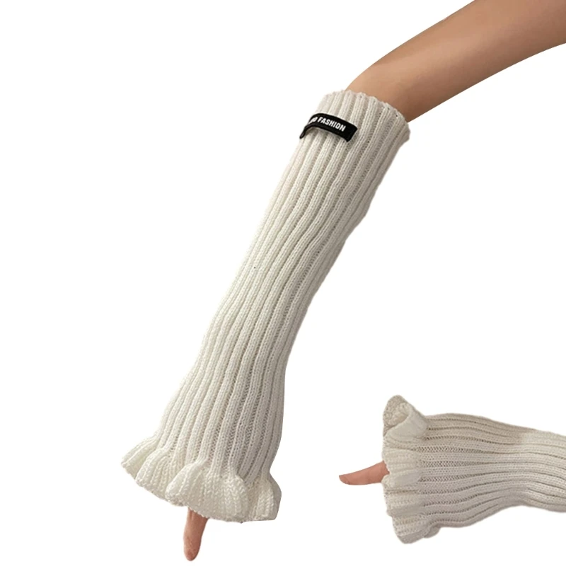 Knit Trumpet Edge Trim Arm Warmer Winter Fingerless Mitten Thicken Keep Warm Christmas Lengthen Gloves for DropShipping