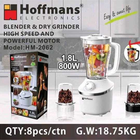 Model 2062 Blender And Dry Grinder Set - 8 Pieces per Carton - Compact Size 0.1 Cubic Meter