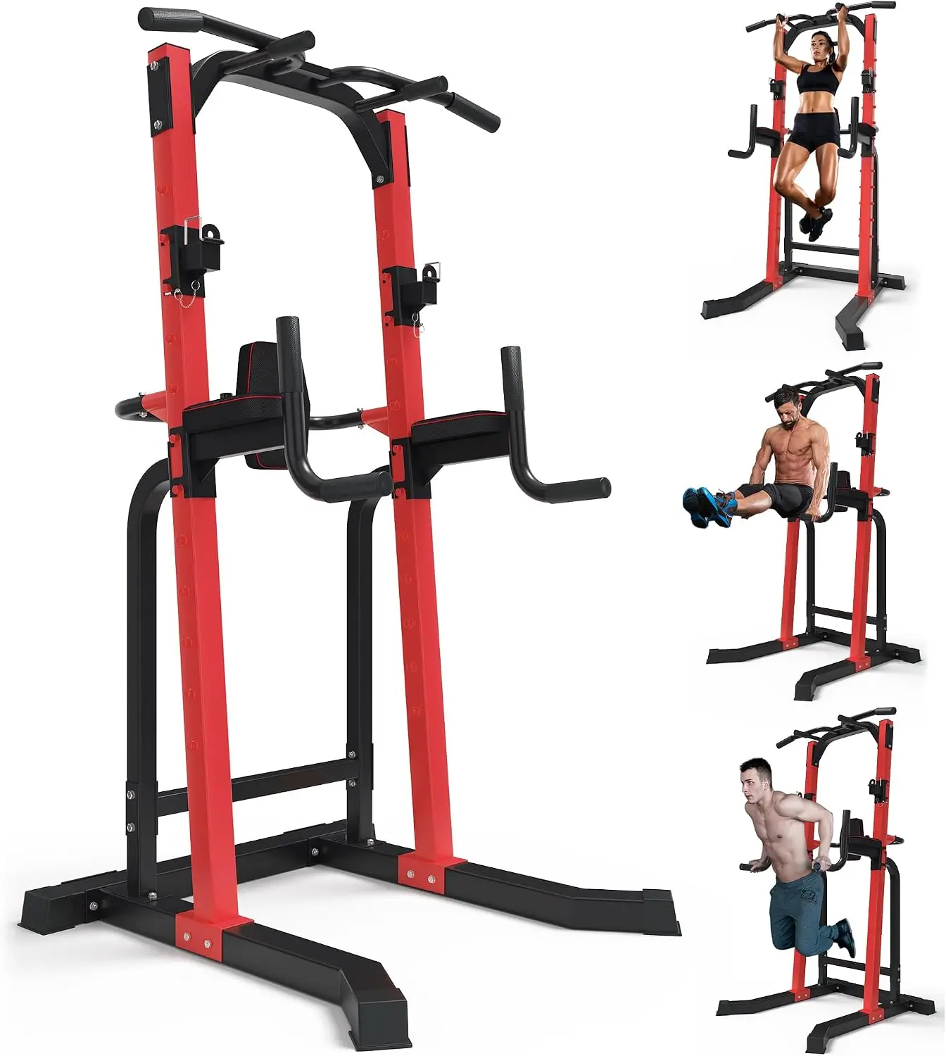 Heavy Duty Power Tower Pull Up Dip Station, Multifunctional Exercise Rack For Home Gym Strength Training And Calisthenics, Height Adjustable Stand, Modern Style