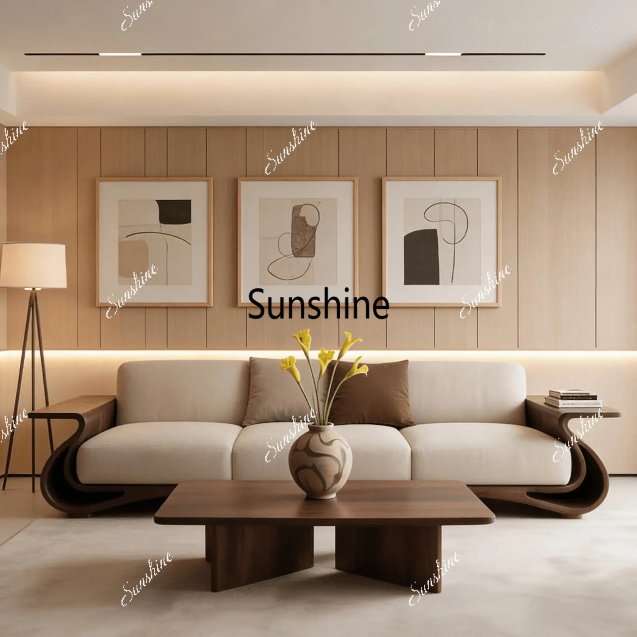 

New Chinese style solid wood sofa living room light luxury leather cloth large and small house type reception furnitureY