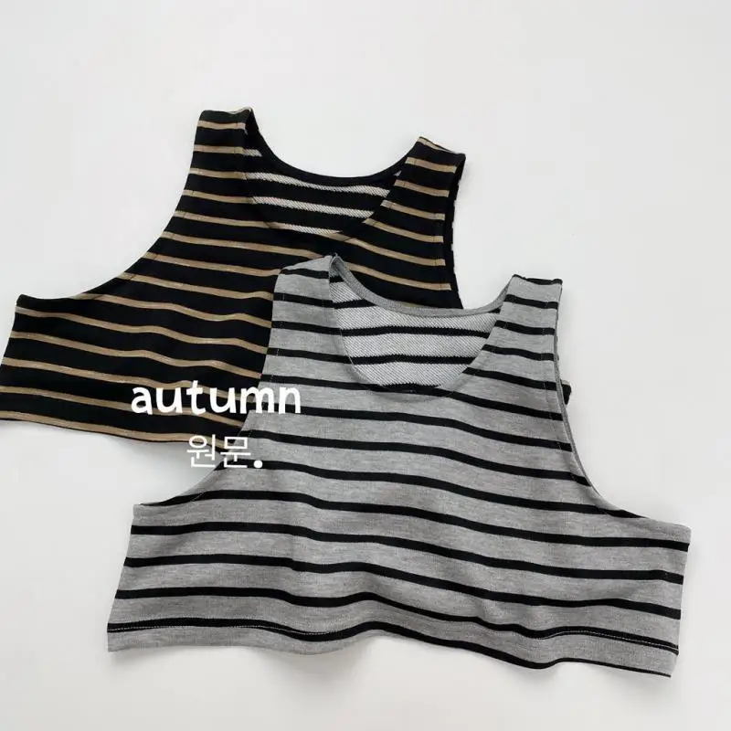 

2025 Autumn New Children Loose Striped Vest Fashion Boys Girls Sleeveless Coat Cotton Baby Casual Vest Kids Clothes