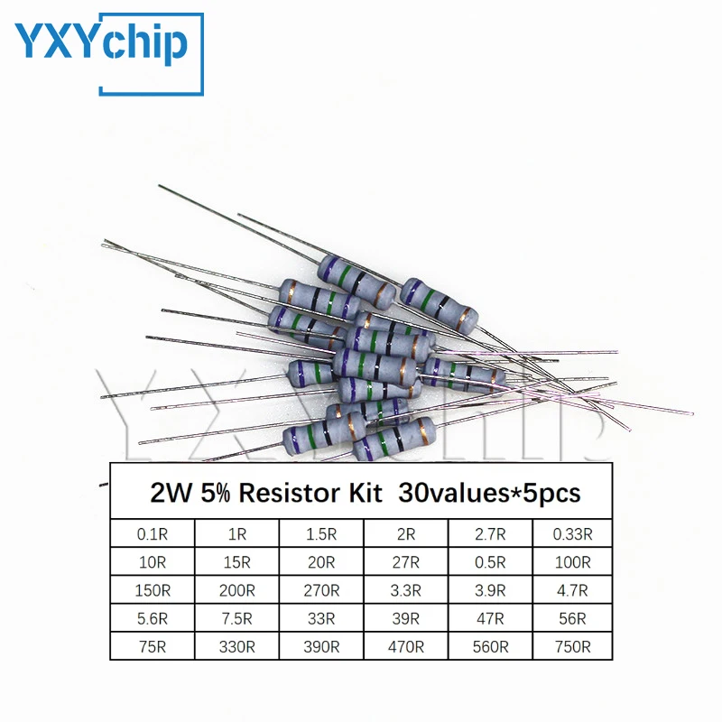 New Carbon Film Resistor Kit 2W 5% 0.1R -750R ohm 30Kinds *5pcs= 150PCS/Set