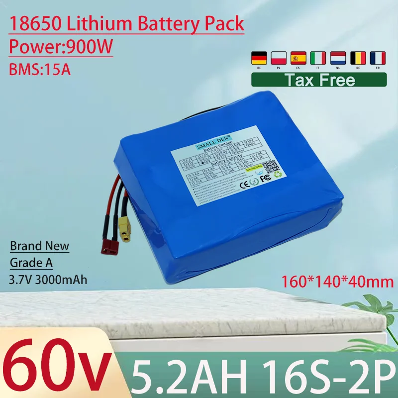 

60V 5200mAh 18650 Li-ion battery pack 16S2P 312WH High-power Cells For Electric unicycle self-balancing scooter spare battery