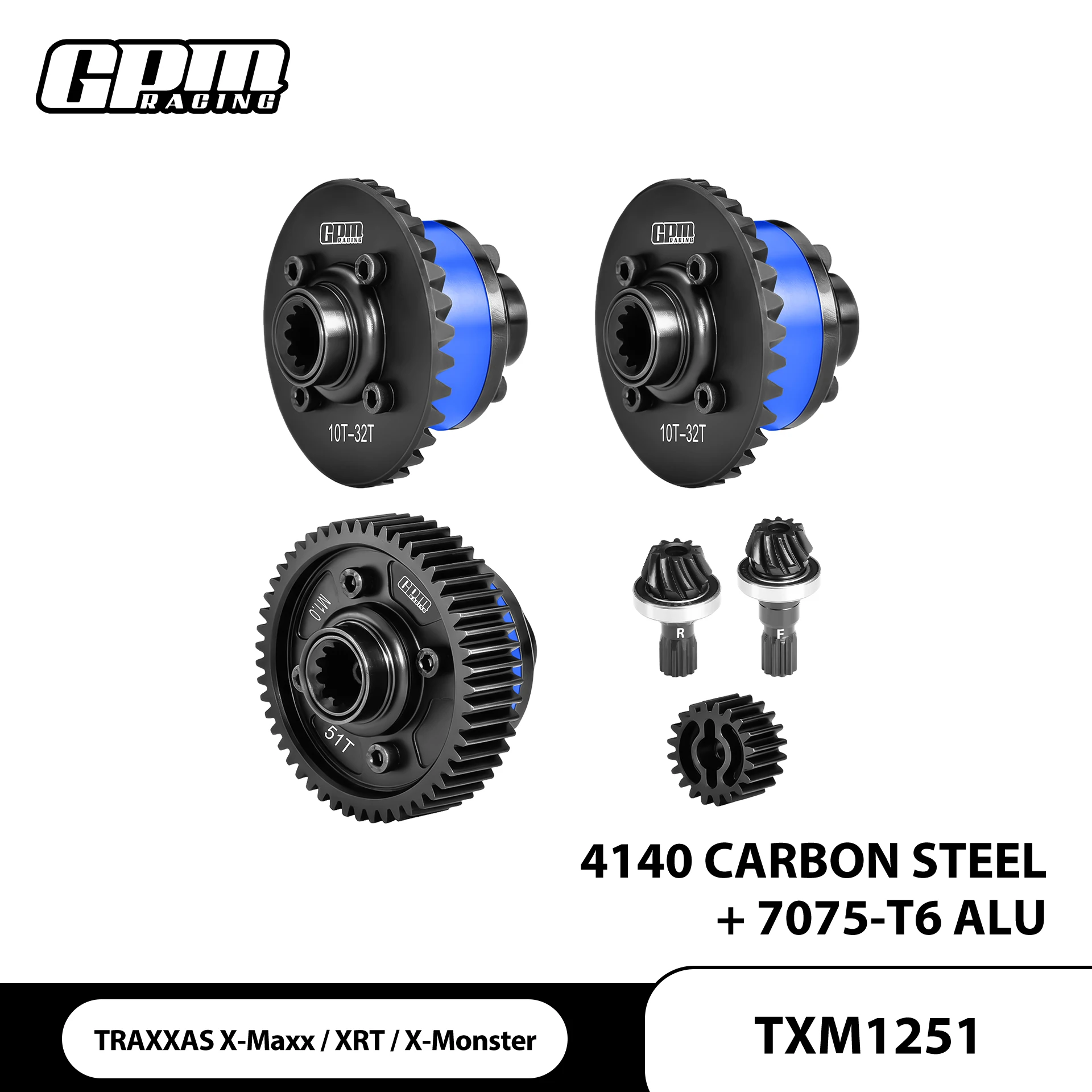 GPM Carbon Steel +7075 Alloy F+C+R Complete Diffs TRAXXAS 1/5 X-Maxx 1/6 XRT -78086-4