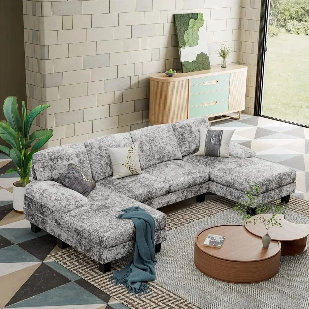 

Living Room Sofas, U-Shaped Living Room Furniture Set, with Double Chaise & Memory Foam ,4-Seat Sectional Sleeper Sofa