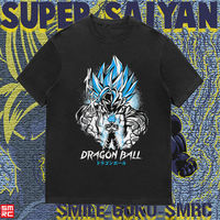 Dragon Ball Super T-shirt 2025 Black Cotton Anime Tee Ssg Goku Blue Aura Super Saiyan God Japanese Text Smrc Brand
