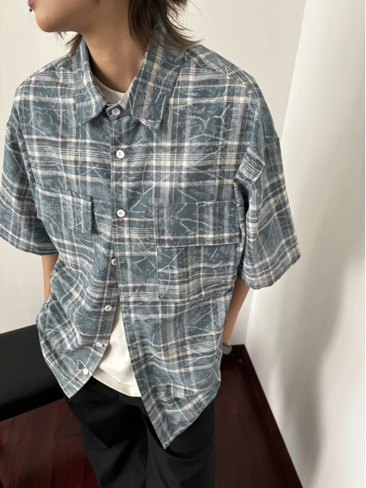 Sommer American Plaid Cra Print ort Sve irt Herren Vintage Umlegekragen Paar Lässig Vielseitig f Sve irt