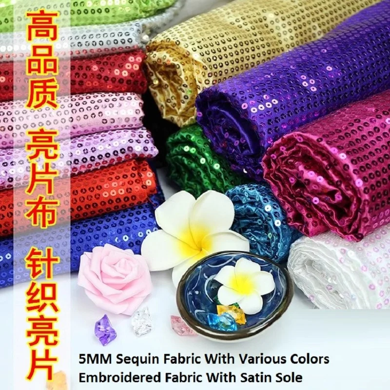 Sequin Fabric with Various Colors, Embroidered Fabric with Satin Sole, Wedding Stage Performance Dance Clothing Fabric