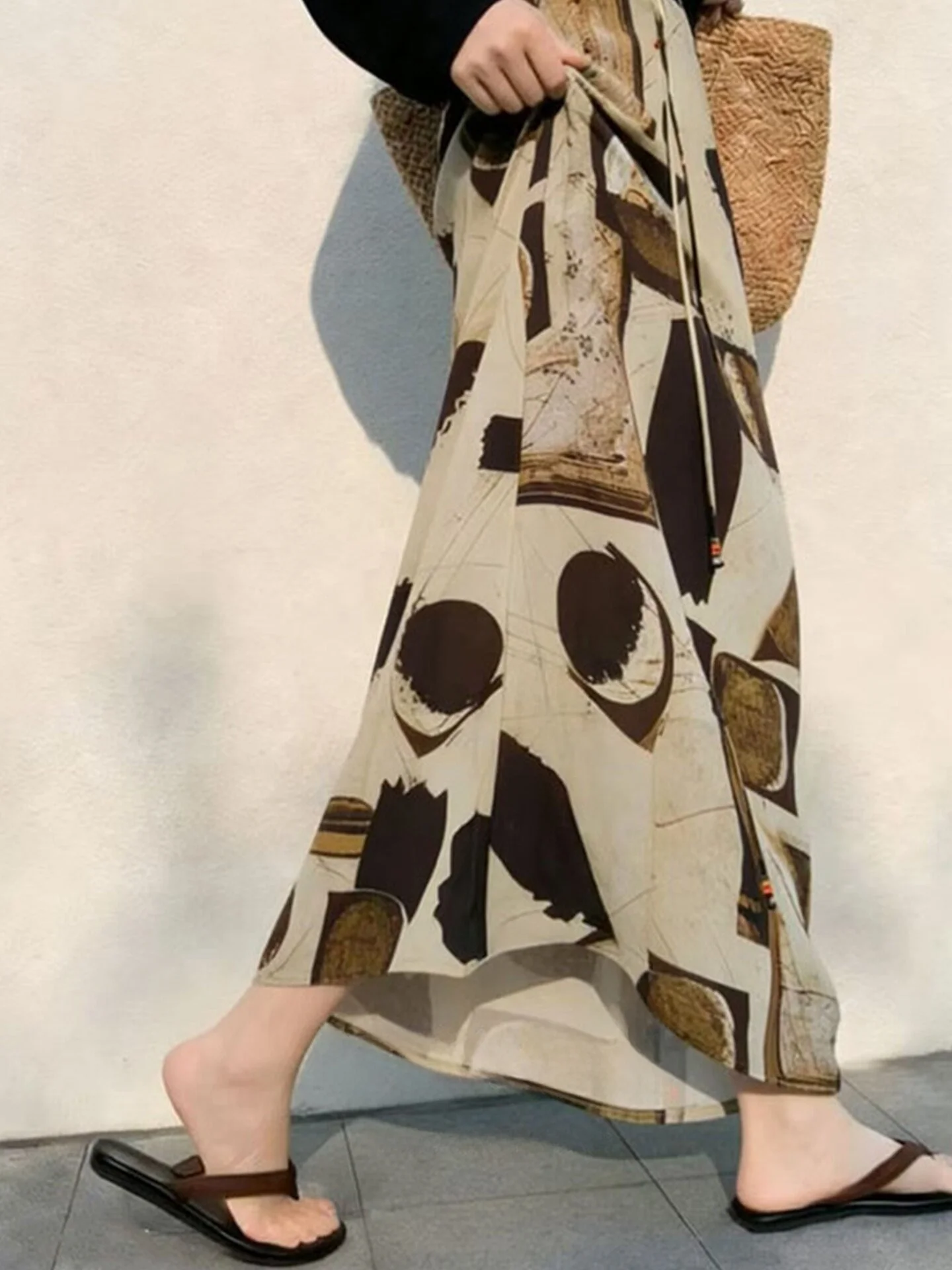 Retro Print High Waist Midi Skirt Beautiful Drapey Meat Concealing Versatile Summer 2026 Ladies' A-Line Skirt Floral Cardi