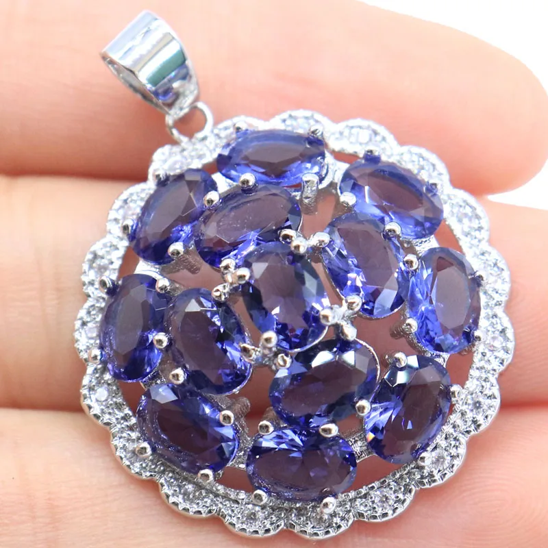 

32x29mm Gorgeous Purple Spinel Orange Spessartine Garnet Green Amethyst White CZ Jewelry For Woman's Silver Pendant