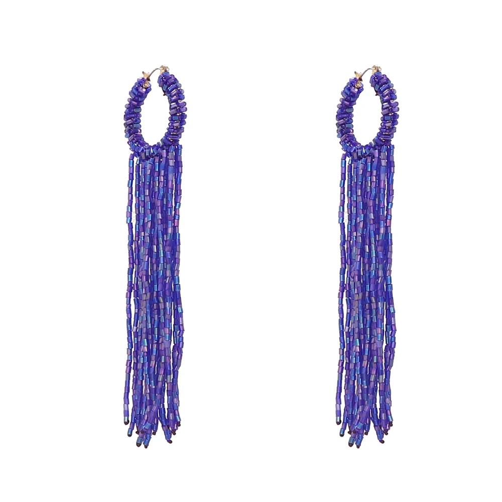 New Bohemian Beads Long Tassel Drop Earrings For Women Statement Jewelry Gift