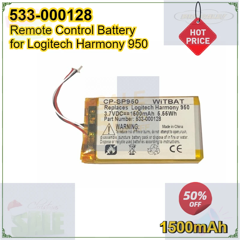 Remote Control Battery 3.7V/1500mAh 533-000128 623158 for Logitech 915-000257 915-000260 Elite Harmony 950