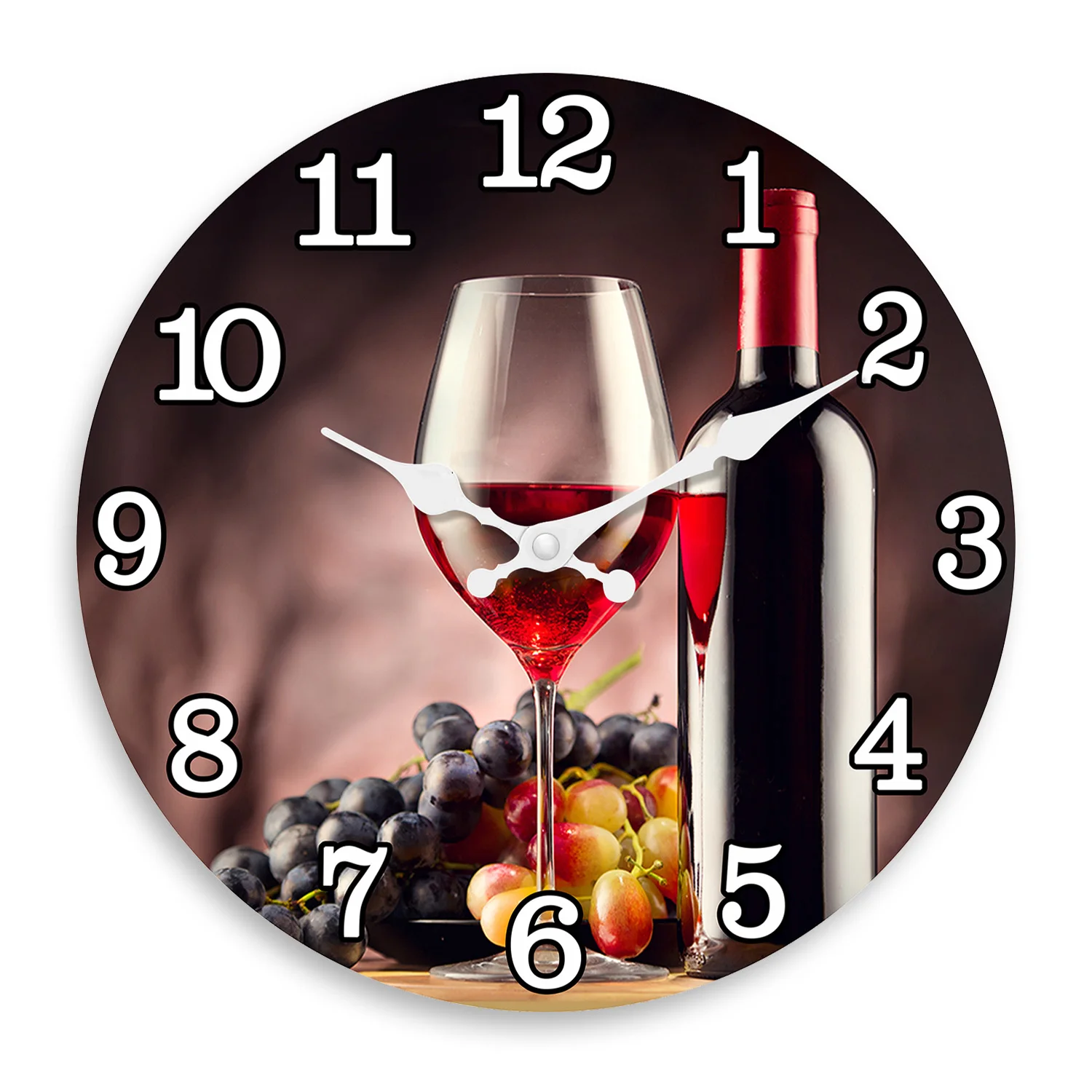 Moderne Weinkelch-Muster, Holz-Wanduhr, Wohnzimmer, Schlafzimmer, Küche, Heimdekoration, Wanduhr, stille Quarzuhr, Weihnachtsgeschenk, 25,4 cm, 30,5 cm, 40,6 cm (ohne Batterien)
