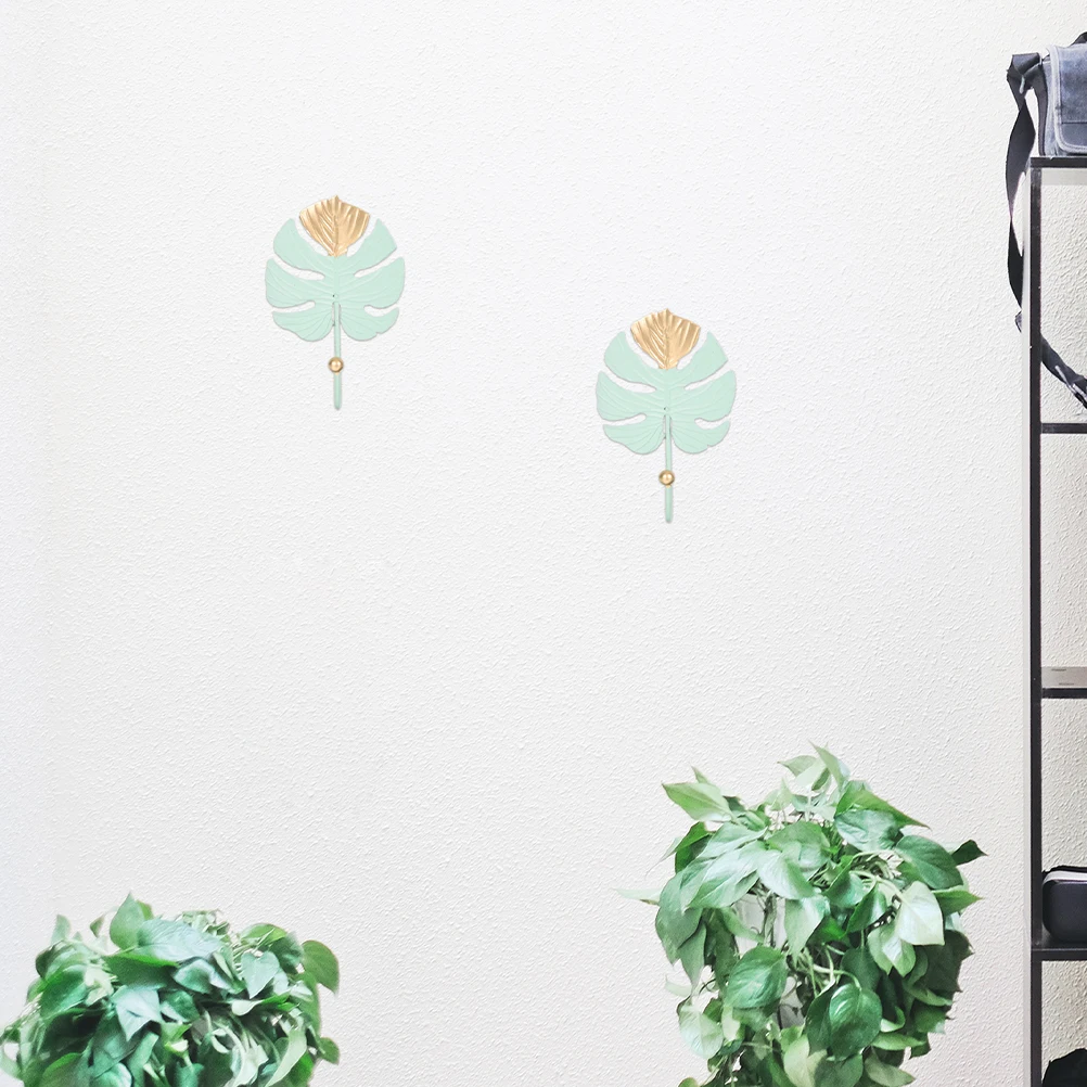 

2 Pcs Mini Wall Hooks Heavy Duty Metal Key Hanger Cute Decorative Hat Holder Clothes Hanging Monstera Leaf No Drill Installation