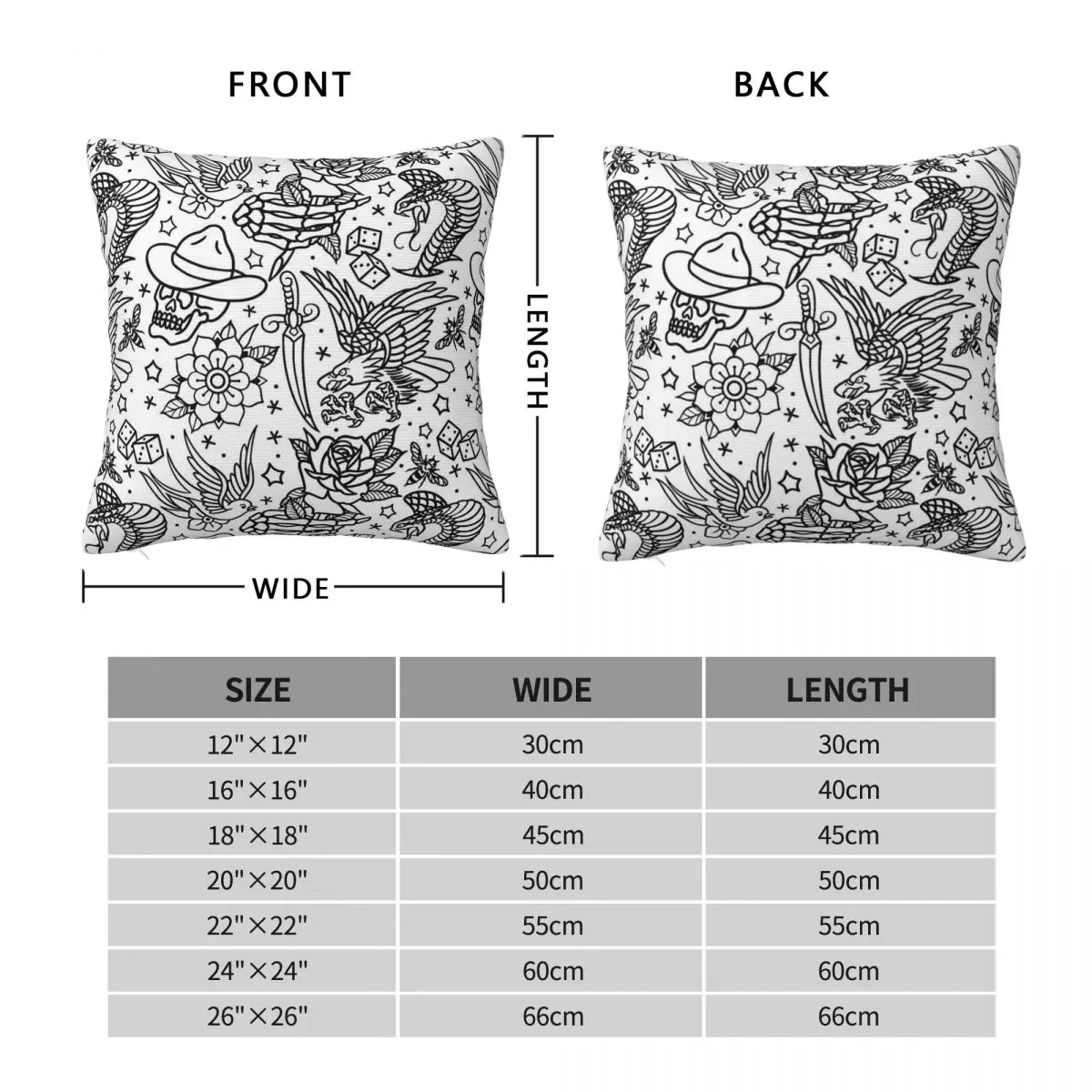 American Traditional Tattoo Flash Square Pillowcase Polyester Linen Velvet Printed Decorative Throw Pillow Case Home Cover 18