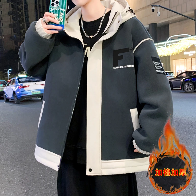 2025 Men's Fashion Wool Lined Baseball Jacket, Boys' Large Cotton Jacket, Autumn/Winter Fashion Outdoor Student Clothing