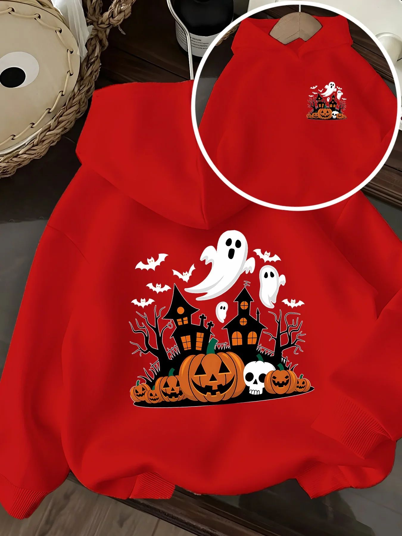 Korea Hot Halloween Ghost Pumpkin Haunted House Graphic Hoodie Unisex Street Pullover Hooded Sweatshirt Loose Fit Autumn Winter