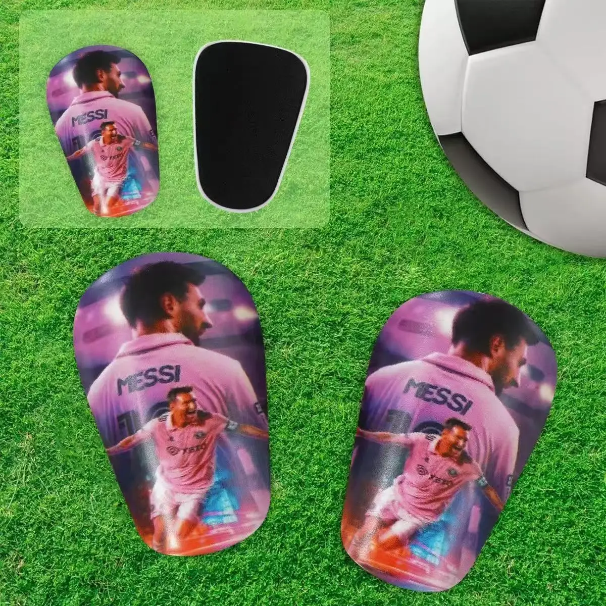 1 Pair of Mini Football Shin Guards - Ultra Small Protective Gear for Men & Women, Blue & White Cracked Ice Design, PET Material